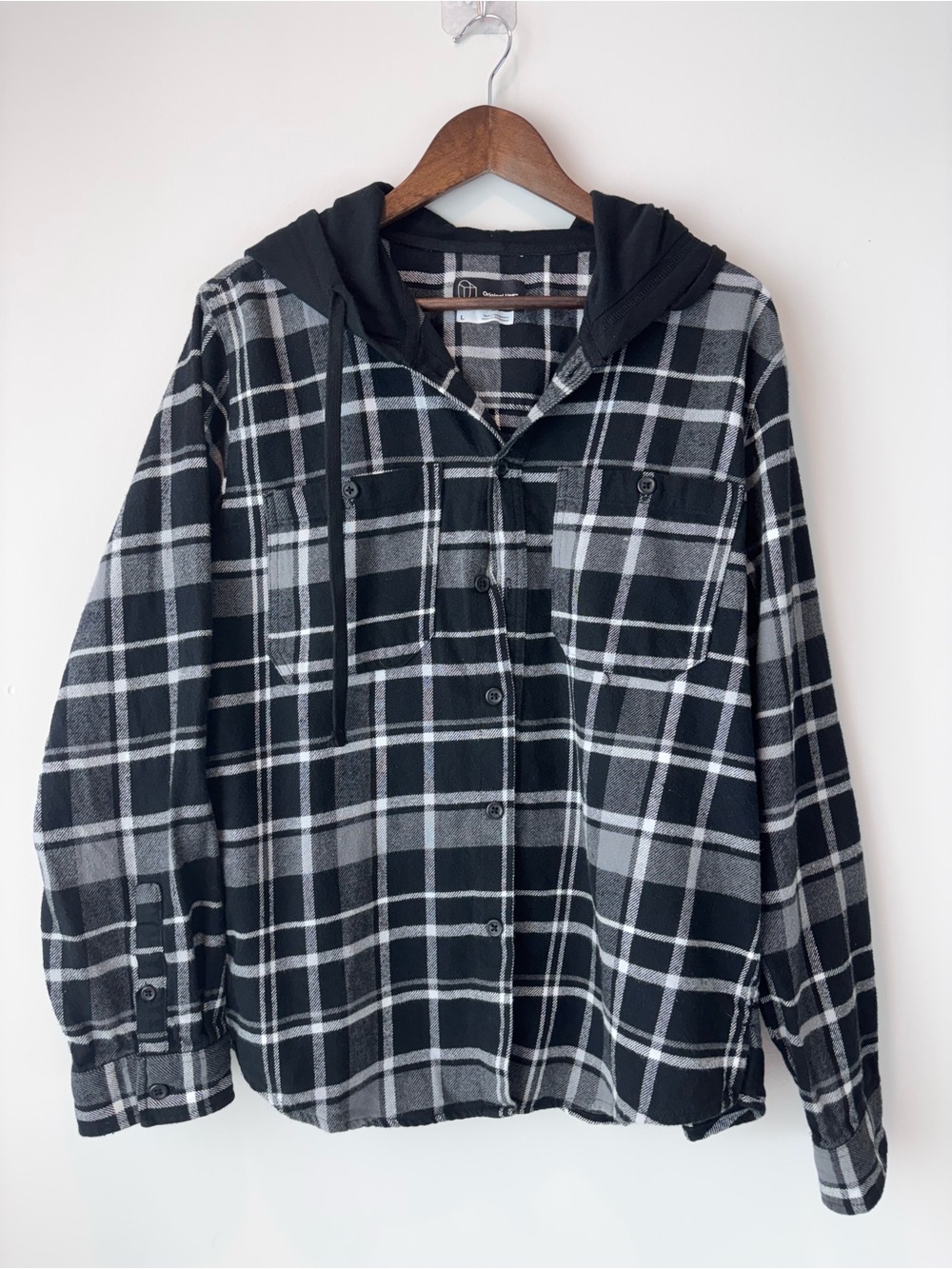 Original Use Mens Plaid Hooded Shirt Jacket — Size L